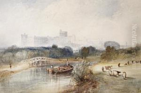 A View Of Windsor Castle From The Thames Oil Painting by Alfred Vickers