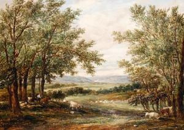 Cattle Resting In An Extensive Landscape Oil Painting by Alfred Vickers