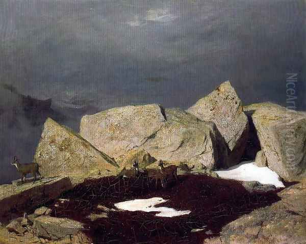 Mountain Landscape with chamois Oil Painting by Arnold Bocklin