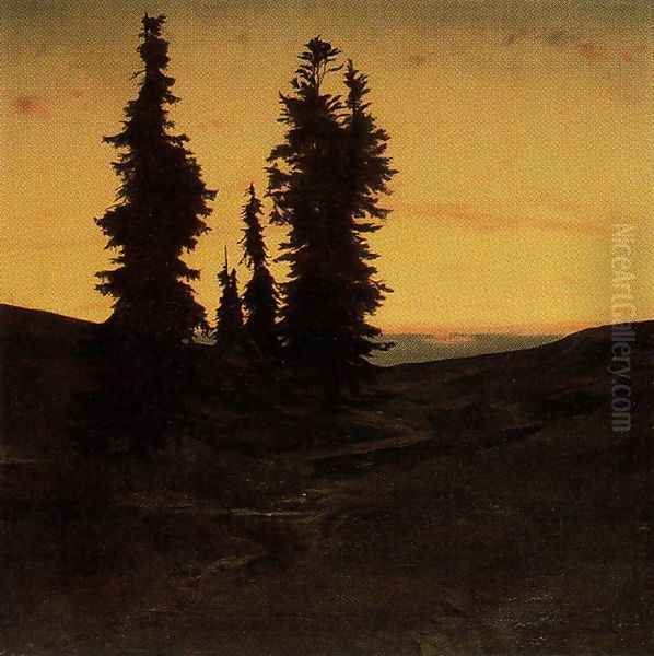 Sapins at the sunset Oil Painting by Arnold Bocklin