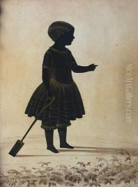 Silhouette Of A Young Child, Standingfull-length, Profile To The Right, Wearing A Dress And Holding Aspade Oil Painting by Royal Victoria Gallery