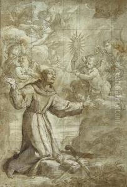 Saint Paschal Baylon Adoring The Ostensorium Oil Painting by Vicente Victoria