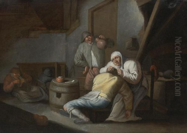 An Old Woman Picking Lice Oil Painting by Anthonie Victorijns