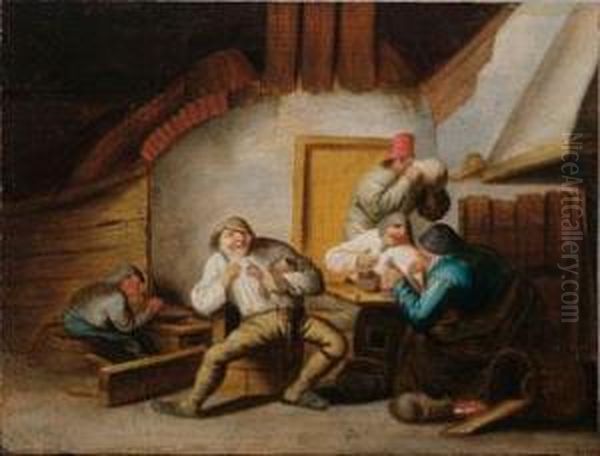 Bauerliche Herberge Mit Zechenden Und Speisenden Bauern Oil Painting by Anthonie Victorijns