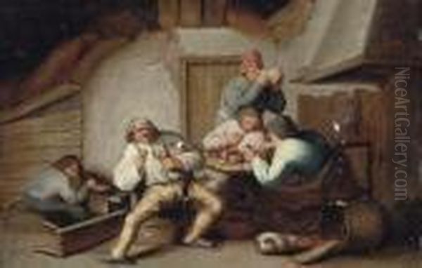 Peasants Drinking At A Table Oil Painting by Anthonie Victorijns