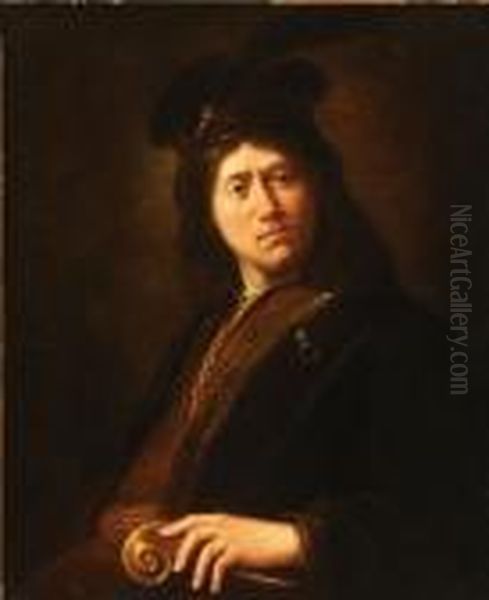 Young Man Wearing A Gold Chain And Feather Cap Oil Painting by Jan Victors