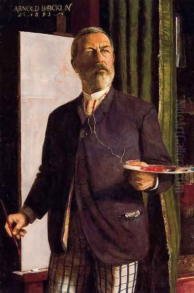 Self portrait in the studio Oil Painting by Arnold Bocklin