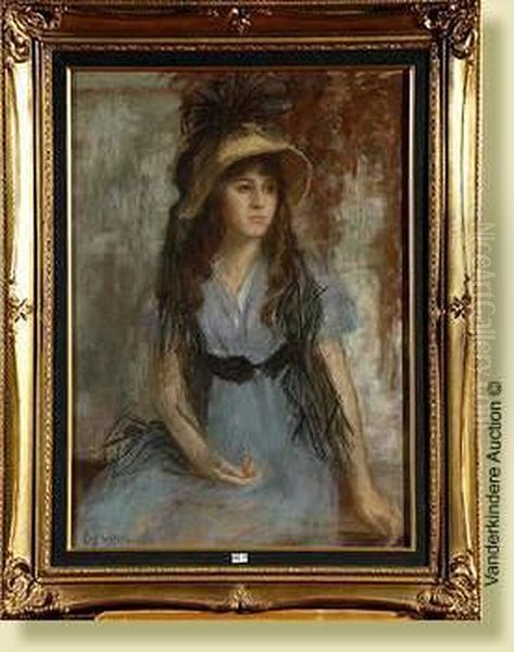 Jeunefille Au Chapeau, Pastel Sur Papier. Signe En Bas A Gauche Eug.vidal. Ecole Francaise. Dim.: 73x52cm Oil Painting by Eugene Vincent Vidal