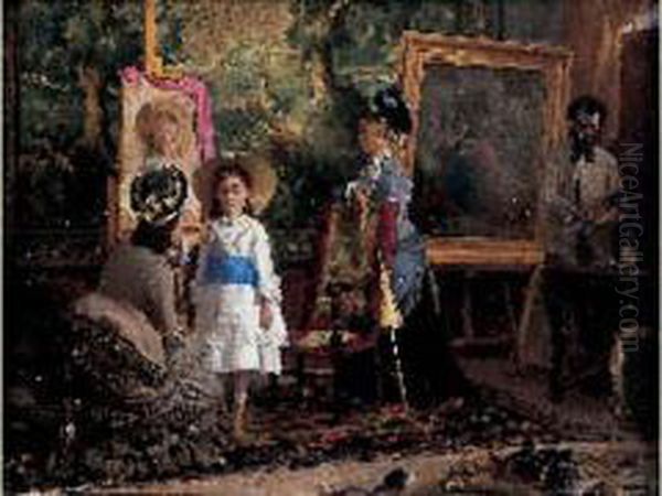 Dans L'atelier Du Peintre, Circa 1880 Oil Painting by Eugene Vincent Vidal