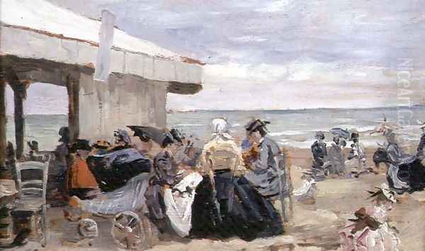 A Beach Scene Oil Painting by Eugene Boudin