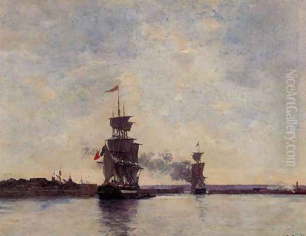 Sailing Ships Entering Port Oil Painting by Eugene Boudin