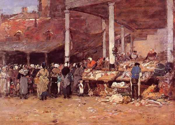 Brussels - the Old Fish Market Oil Painting by Eugene Boudin