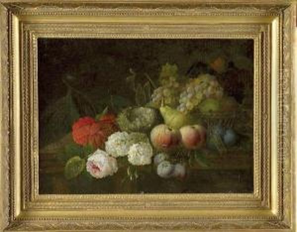 Nature Morte Au Nid, Poires Et Peches Oil Painting by Louis Vidal