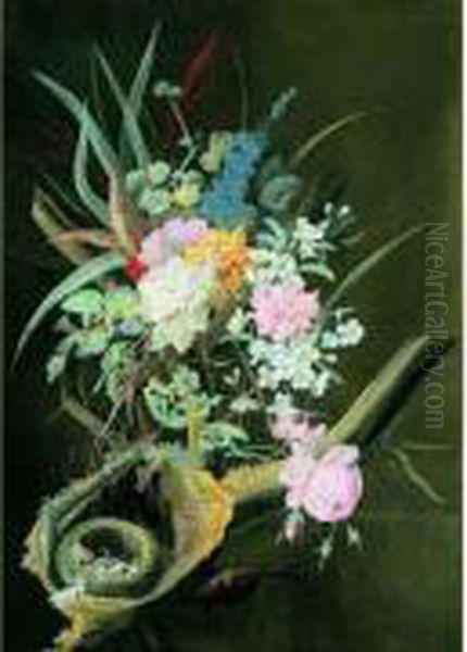 Nature Morte De Fleurs Et Nid D'oiseau Oil Painting by Louis Vidal