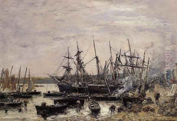 Camaret, Fishing Boats at Dock Oil Painting by Eugene Boudin