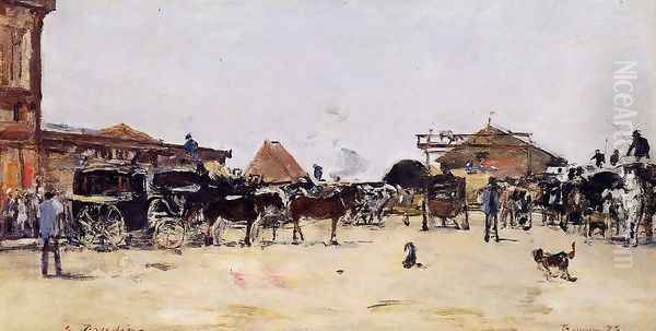 La Place de la Gare, Deauville Oil Painting by Eugene Boudin