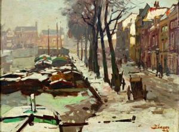 Winterse Bierkade Te Den Haag Oil Painting by Bernard, Ben Viegers