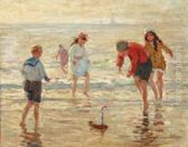 Kinderen Spelend Aan Zee Oil Painting by Bernard, Ben Viegers