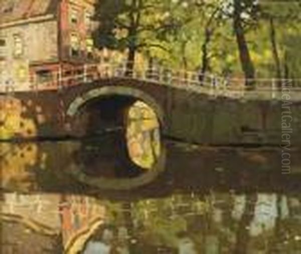 A Dutch Canal Oil Painting by Bernard, Ben Viegers