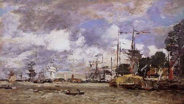 Anvers, Boats on the River Scheldt Oil Painting by Eugene Boudin