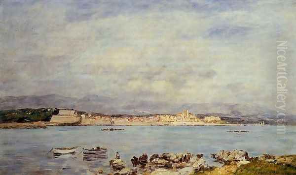 Antibes, Vue pris de la salis Oil Painting by Eugene Boudin