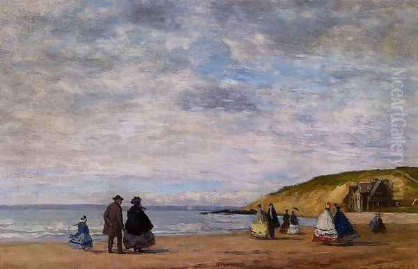 A Walk on the Beach Oil Painting by Eugene Boudin