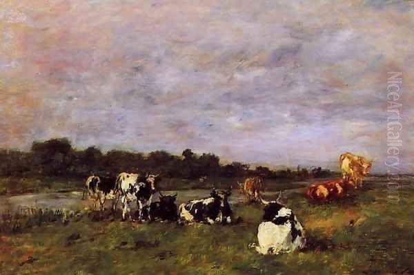 A Pasture on the Banks of the Touques Oil Painting by Eugene Boudin