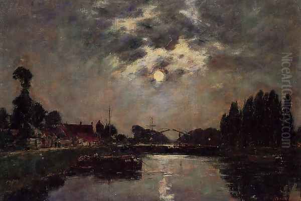 Saint-Valery-sur-Somme, Moonrise over the Canal Oil Painting by Eugene Boudin