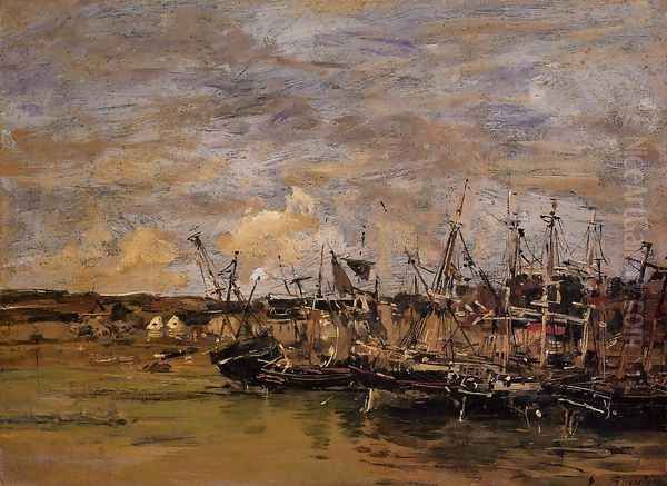 Portrieux, Fishing Boats at Low Tide Oil Painting by Eugene Boudin