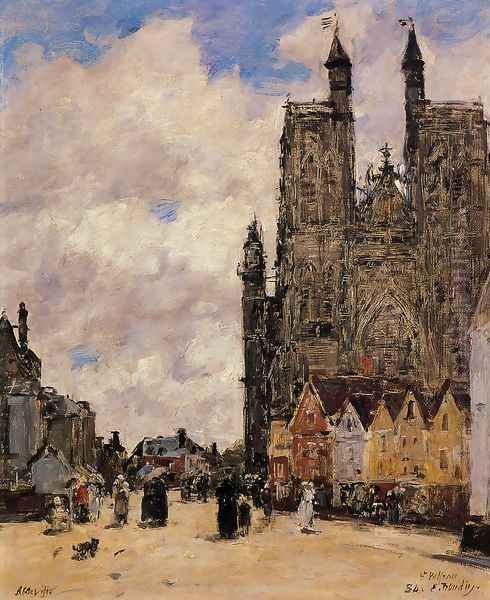 Abbeville, Street and the Church of Saint-Folfran Oil Painting by Eugene Boudin