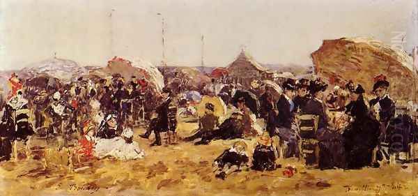 Beach at Trouville I Oil Painting by Eugene Boudin