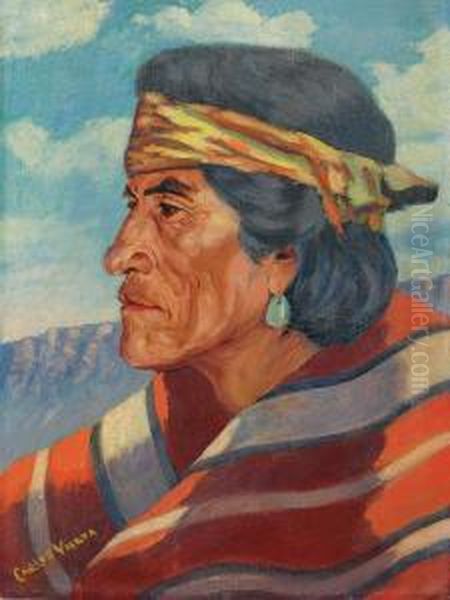 Portrait Of An Acoma Pueblo Indian Man Oil Painting by Carlos Vierra