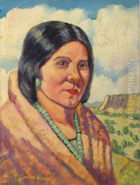 Portrait Of An Acoma Pueblo Indian Woman Oil Painting by Carlos Vierra