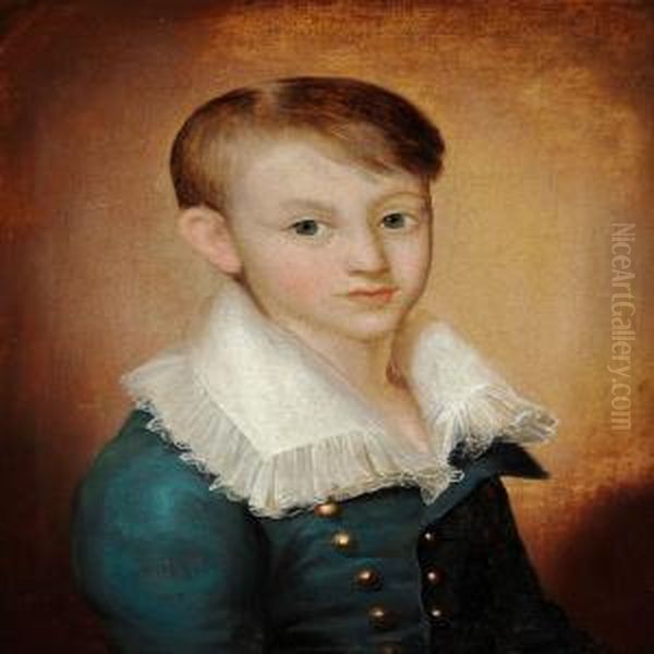 Portrait Of A Boy In A Blue Jacket Oil Painting by Carl Frederik Johan Viertel