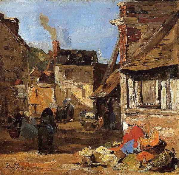 Honfleur, the Saint Catherine Market Place Oil Painting by Eugene Boudin