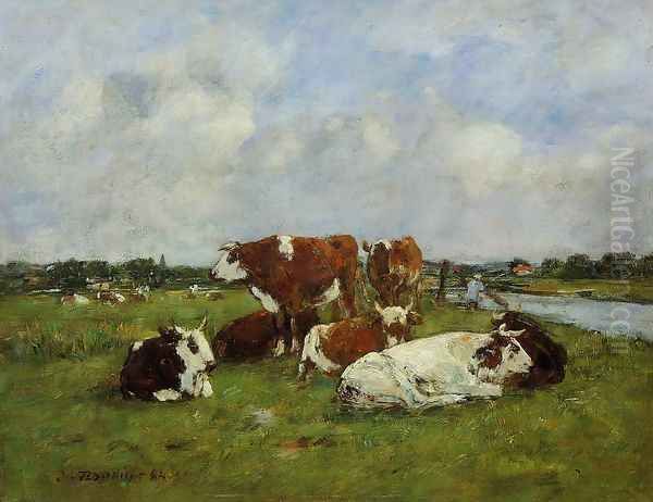 Pasturage on the Banks of the Touques Oil Painting by Eugene Boudin