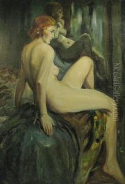 Nud La Oglinda Oil Painting by Bertalan Vigh