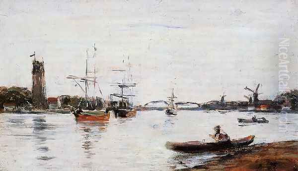 La Meuse at Dordrecht Oil Painting by Eugene Boudin