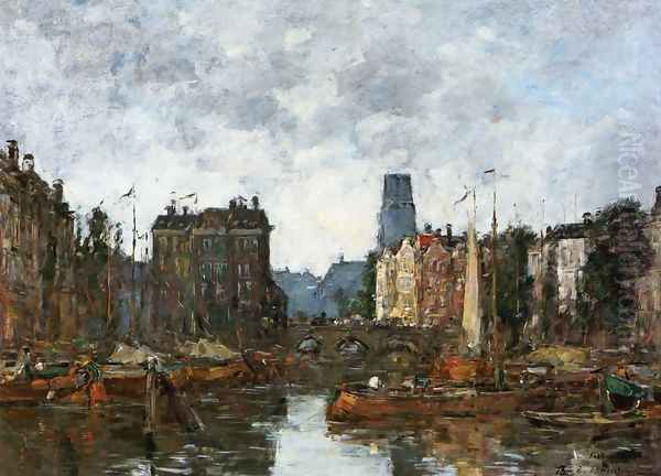 Rotterdam, the Pont de la Bourse I Oil Painting by Eugene Boudin