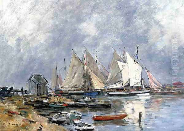 Trouville, the Port, Boats and Dinghys Oil Painting by Eugene Boudin