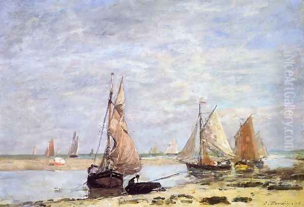 Sailboats near Trouville Oil Painting by Eugene Boudin