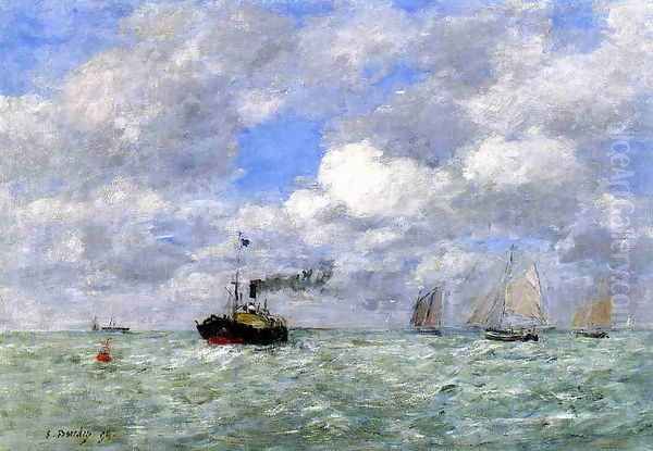 English Coal Ship in View of Trouville Oil Painting by Eugene Boudin