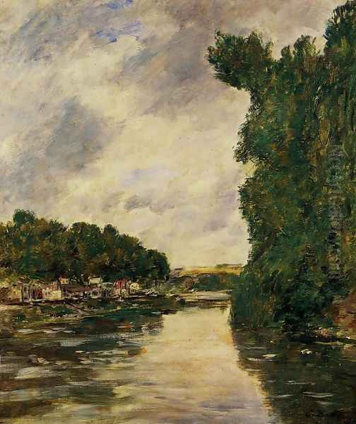 A River near d'Abbeville Oil Painting by Eugene Boudin