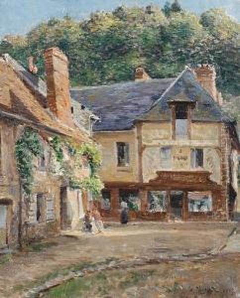 Continental Village Scene Oil Painting by Henri Vignet