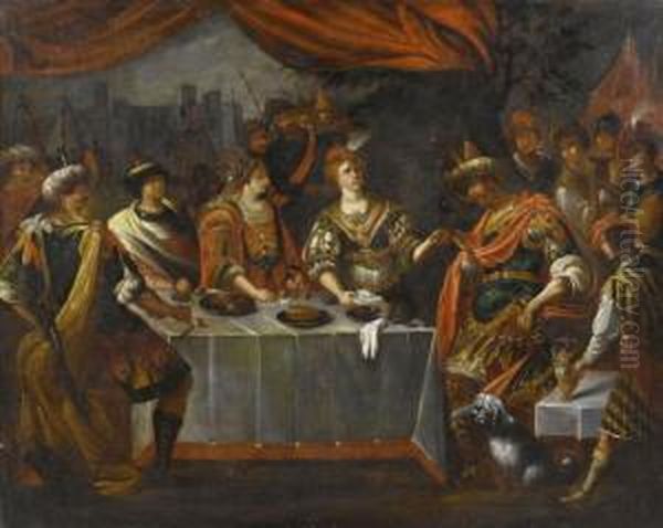 Cleopatra's Banquet. Oil Painting by Claude Vignon