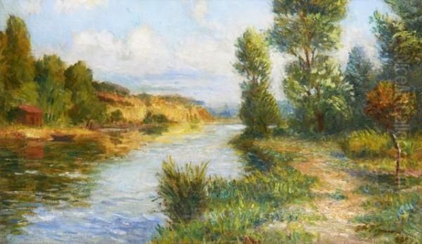 Paysage De Bord De Riviere Oil Painting by Claude Vignon