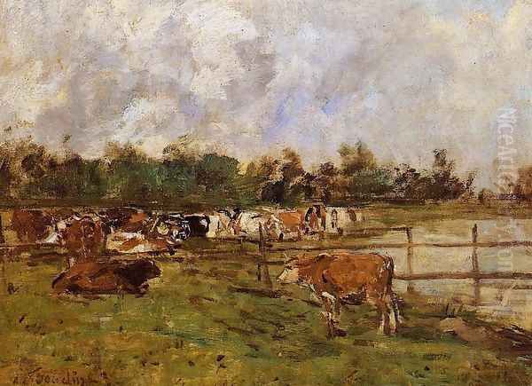 Cows in the Meadow Oil Painting by Eugene Boudin