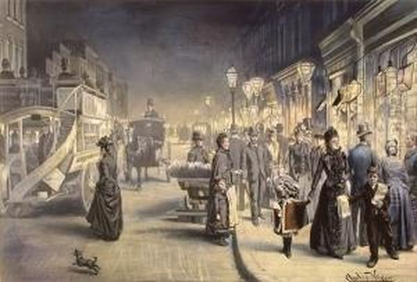 London After Dark Oil Painting by Charles Vigor