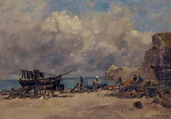 Boats at Etretat Oil Painting by Eugene Boudin