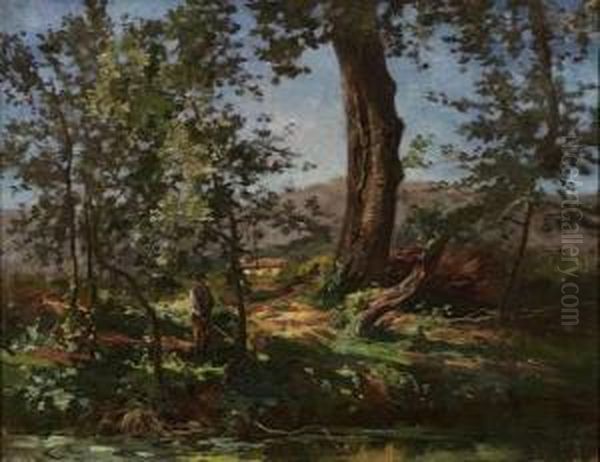 Riviere Et Pecheur A Saint-menet Oil Painting by Fortune Viguier